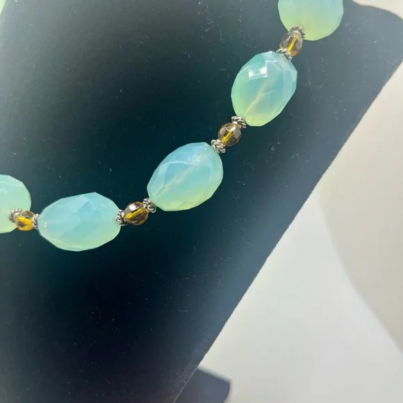 Aqua Tourmaline Faceted Natural Stone Necklace Artisan Toggle - Picture 7 of 8